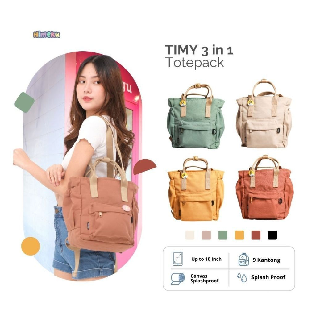 Himeku TIMY MINI Totepack 3 in 1 - Tas Kecil Multifungsi - Backpack Totebag Handbag - Ransel Kanvas 