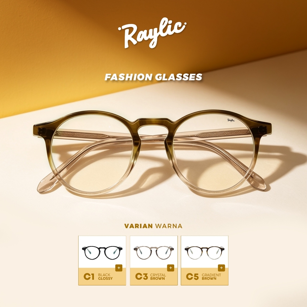 RAYLIC Kacamata Minus Photocromic Lensa Anti Radiasi Blueray Frame Bulat Bahan Lentur TR90 Pria Wani