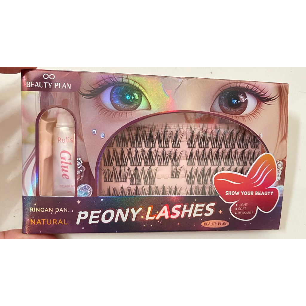 Bulu Mata Palsu Beauty Plan Peony Lashes Natural dengan Glue Eyelash Reusable