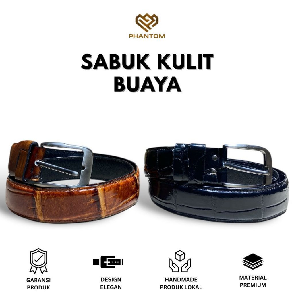 IKAT PINGGANG PRIA KULIT BUAYA - SABUK KULIT BUAYA ASLI - IKAT PINGGANG KULIT BUAYA TULANGAN