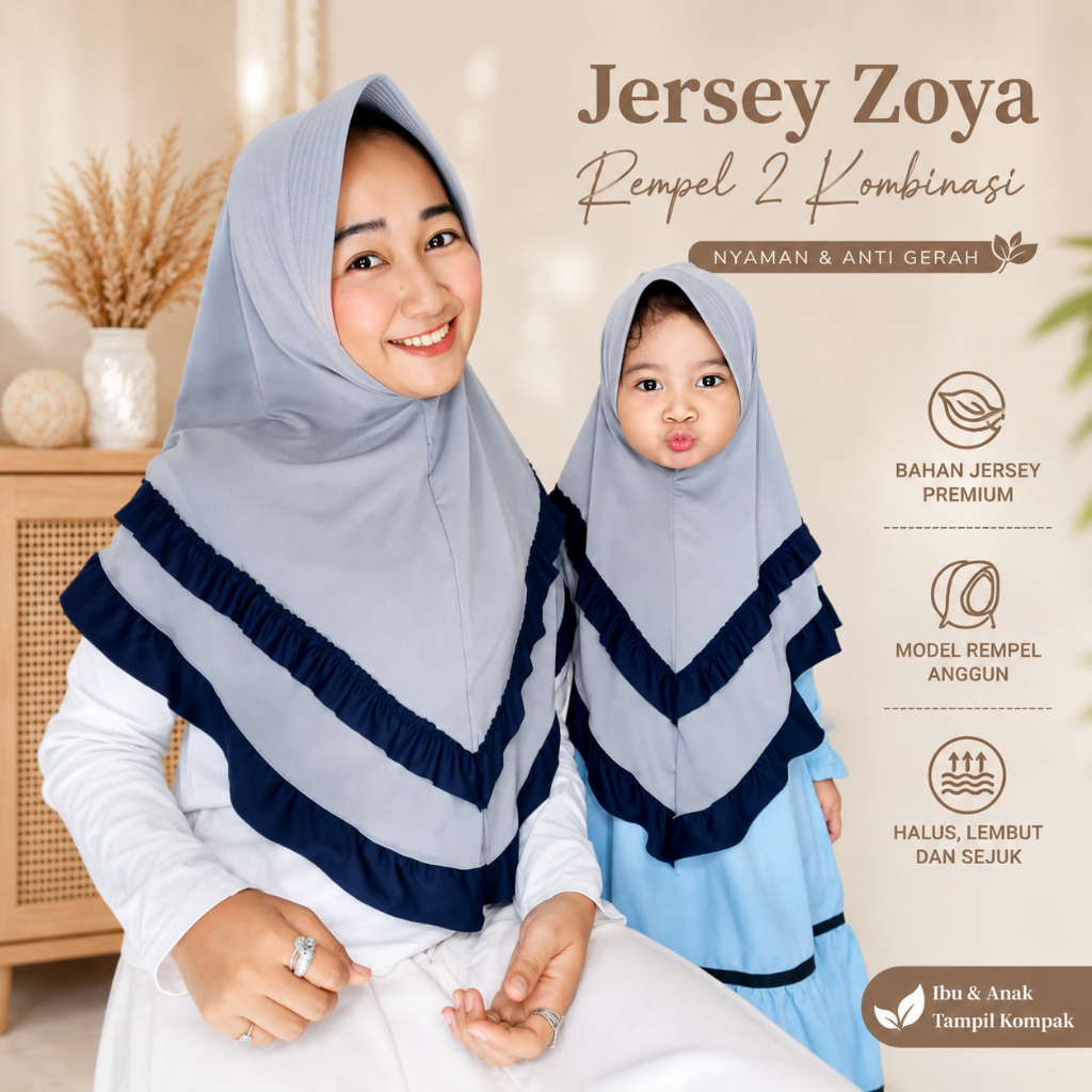 BAHIRA JILBAB COUPLE REMPEL 2 KOMBINASI - HIJAB KERUDUNG IBU DAN ANAK