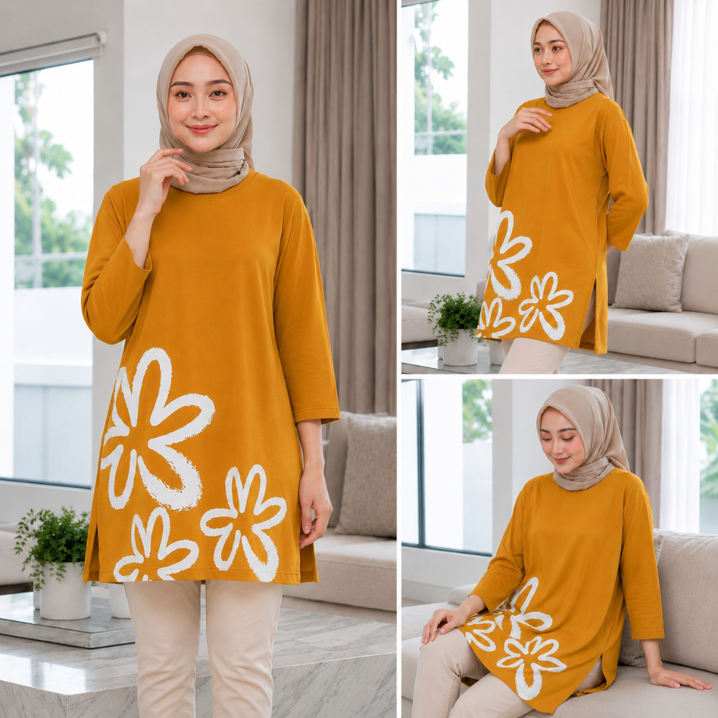 Kaos Tunik Wanita Lengan 7/8 Model Terbaru