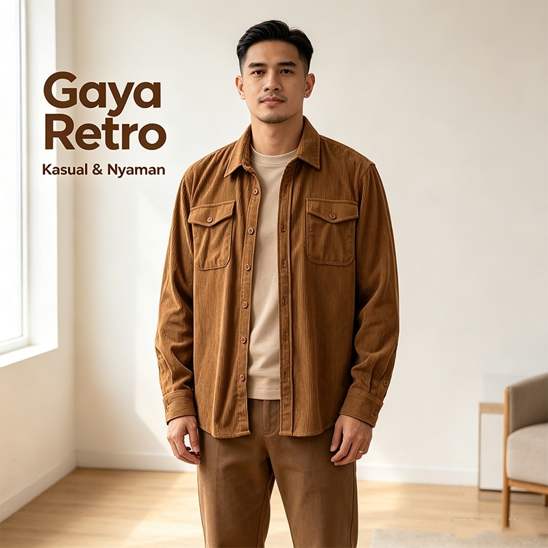 Kemeja pria ukuran besar,jaket corduroy pria jumbo,kemeja lengan panjang yang bisa dipakai sebagai j