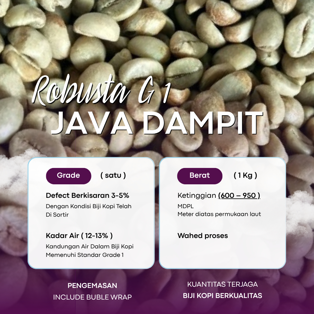 GREEN BEAN / BIJI KOPI ROBUSTA JAVA DAMPIT  - G1 1KG / 1000 GR | GREENHEAVEN