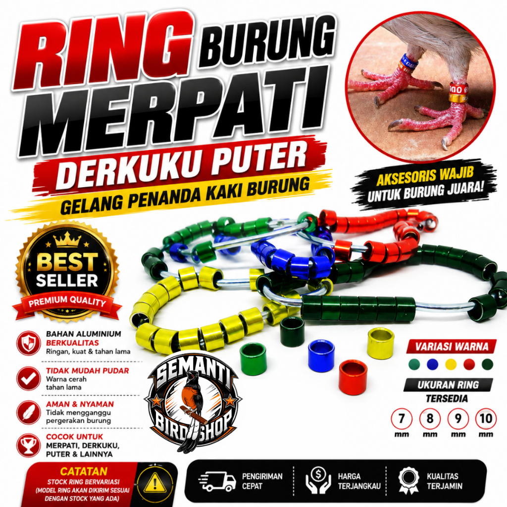 JUAL RING BURUNG MERPATI DERKUKU PUTER UNIVERSAL GELANG PENANDA KAKI BURUNG BULAT AMAN TIDAK SAKIT