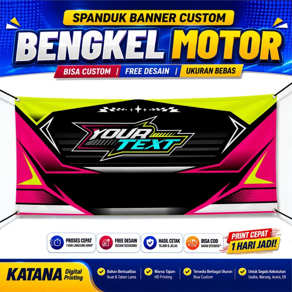 Backdrop Spanduk Bengkel Motor Custom - Spanduk Banner Bengkel Motor Custom Desain Racing 03