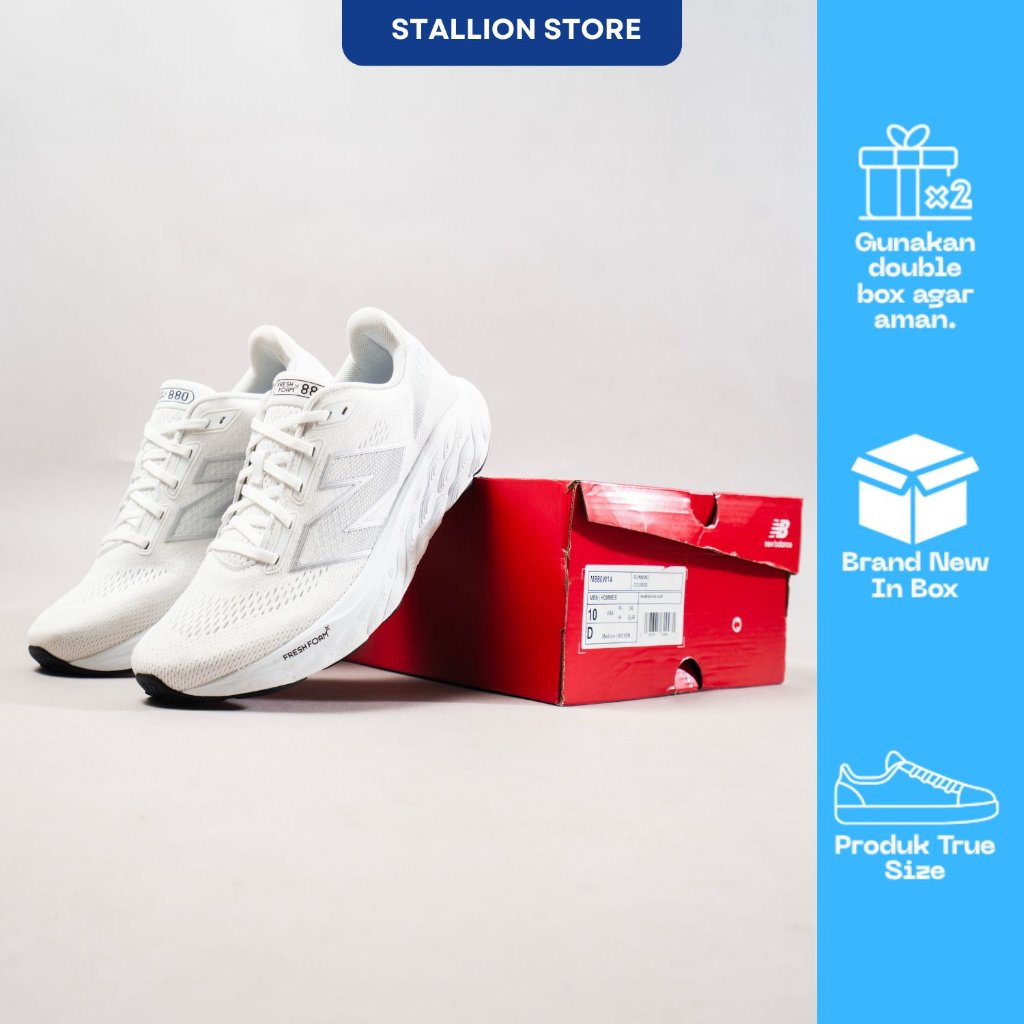 Sepatu Lari / Sepatu Running NEW BALANCE FRESH FOAM X 880 V14 - FULLWHITE SILVER FREE DOUBLE BOX