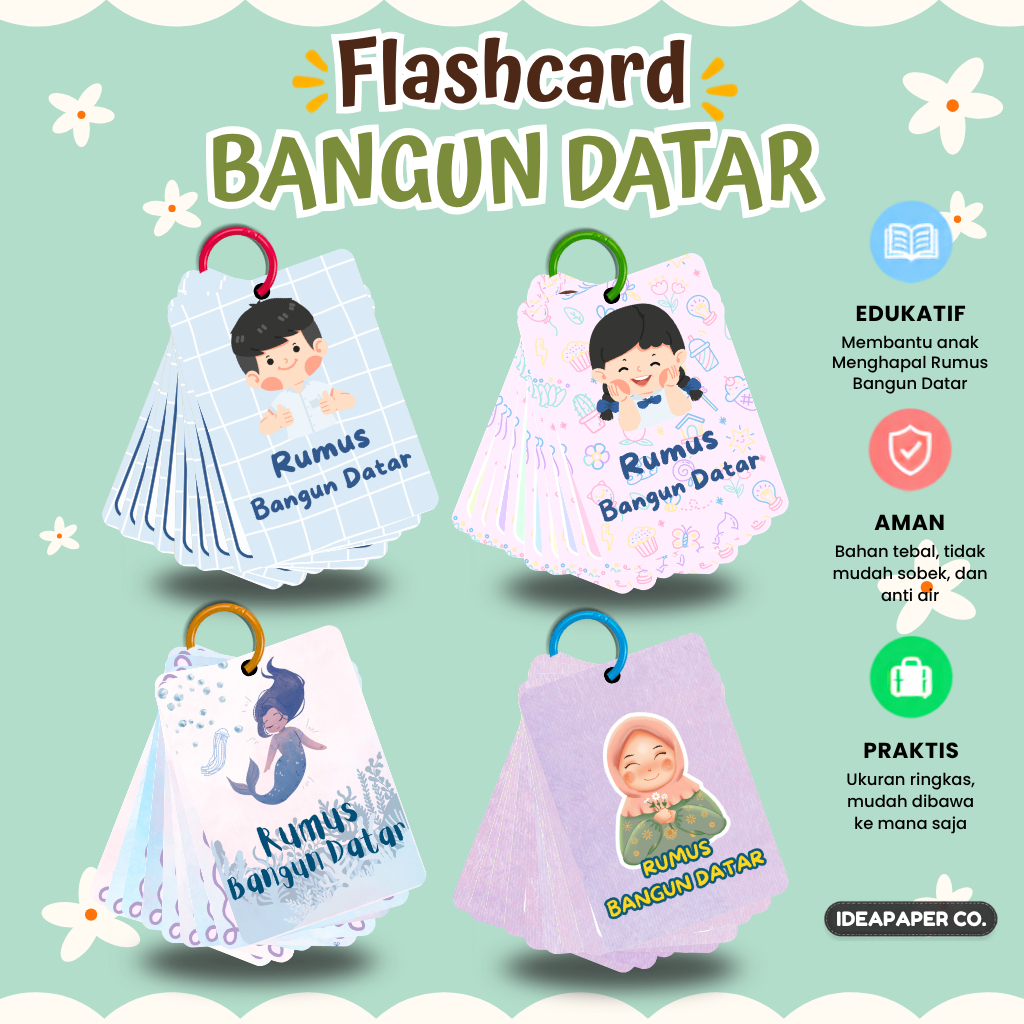 Flashcard Matematika Rumus Bangun Datar - Cocok Untuk anak mengenal dan mengahapal rumus Bangun Data