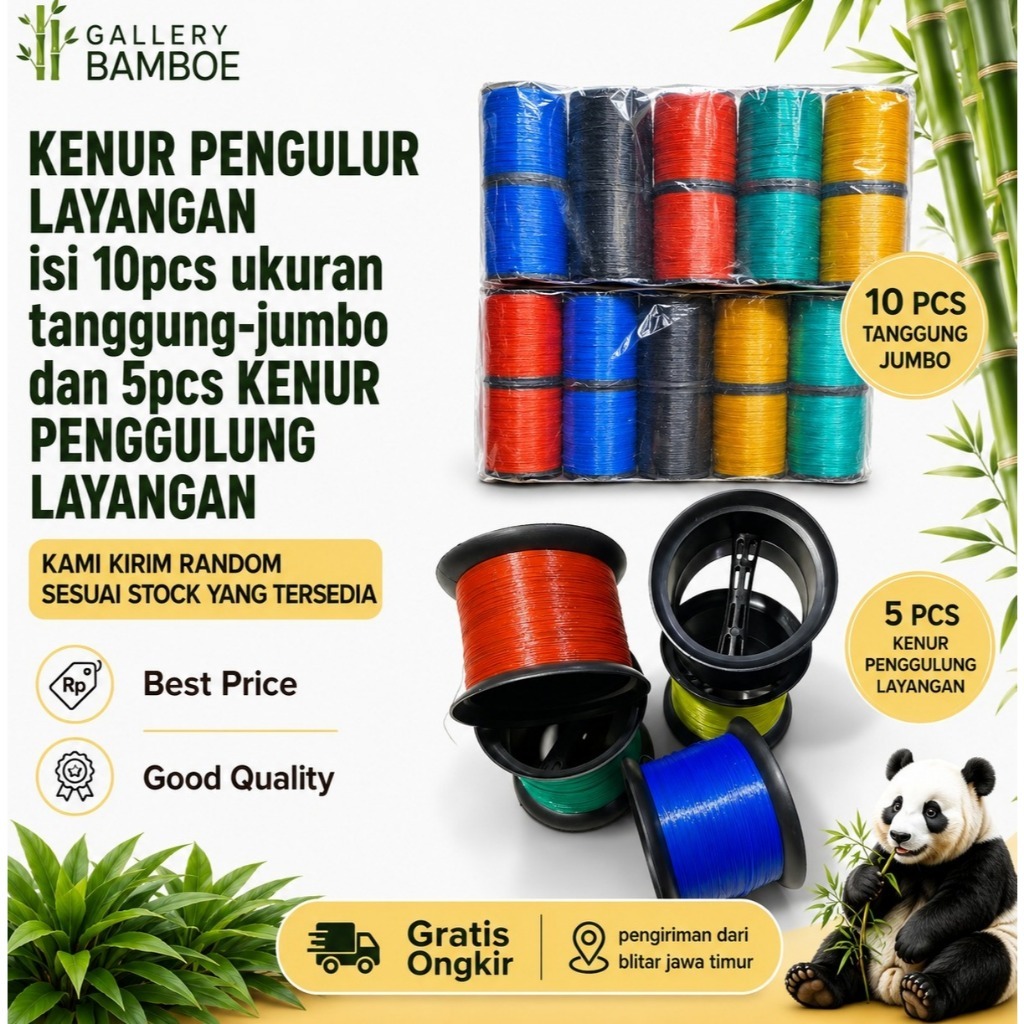 KENUR PENGULUR LAYANGAN isi 10pcs ukuran tanggung dan jumbo-benang layangan- kenur merlyn- benang la
