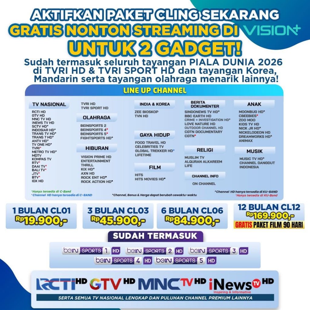Receiver Dekoder Kvision Paket Cling Super 3 Bulan | Cling Super 6 Bulan | Cling 12 Bulan