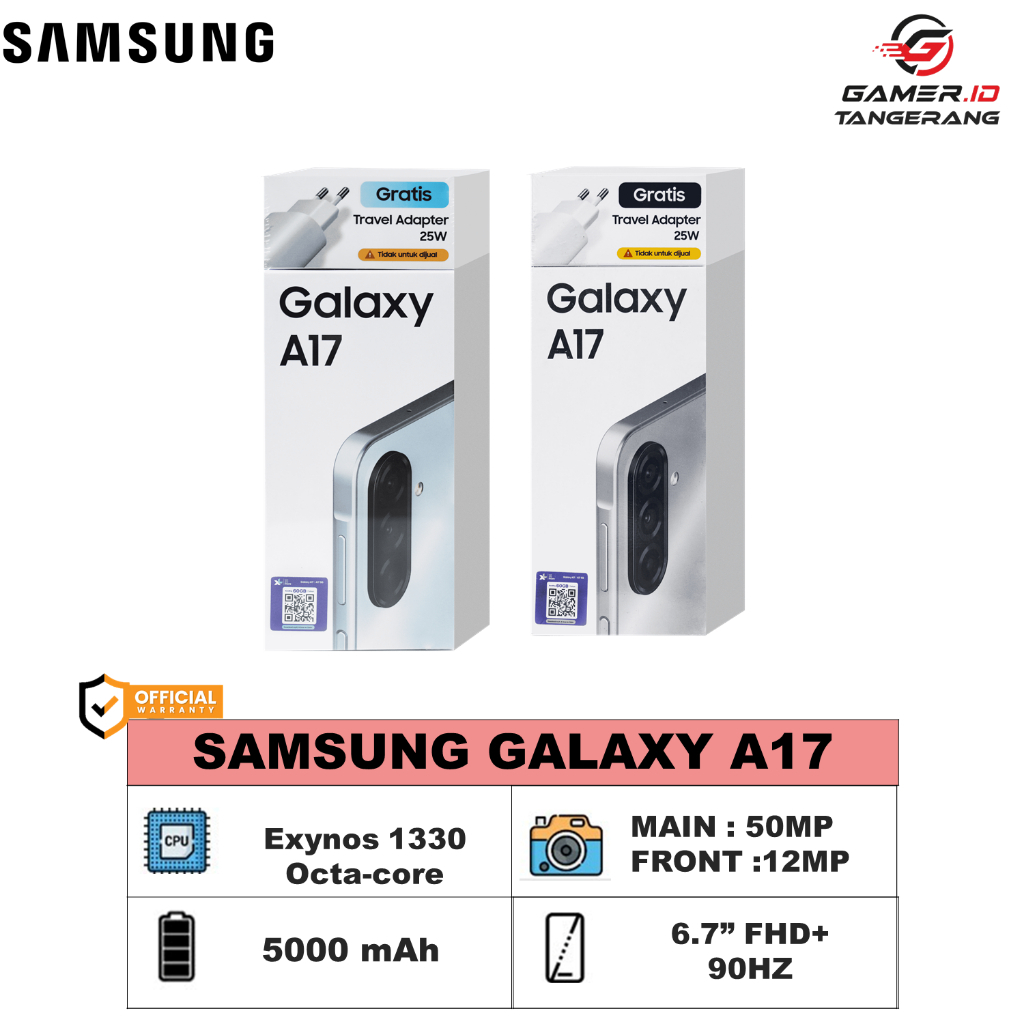 HANDPHONE SAMSUNG GALAXY A17 6.7 inci, 1080 x 2340 pixels, Super AMOLED, 90Hz