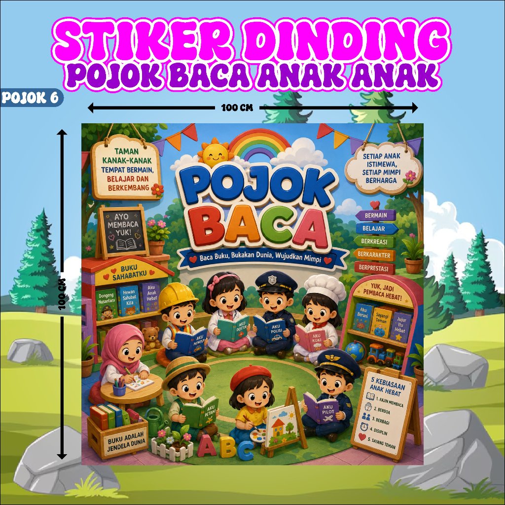 STIKER DINDING POJOK BACA TERBARU MOTIF PROFESI // COCOK UNTUK ANAK SEKOLAH