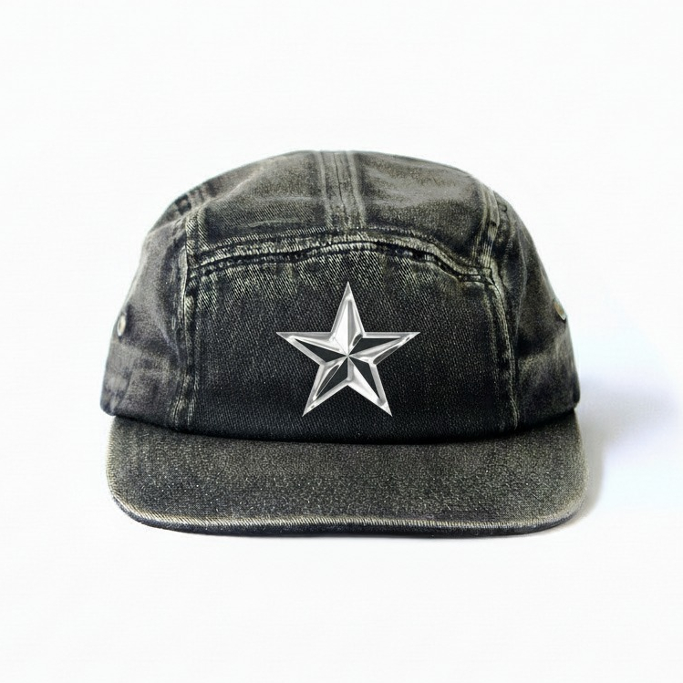 Topi 5 Panel Distro washing Snapback HipHop Bahan denim logo BINTANG