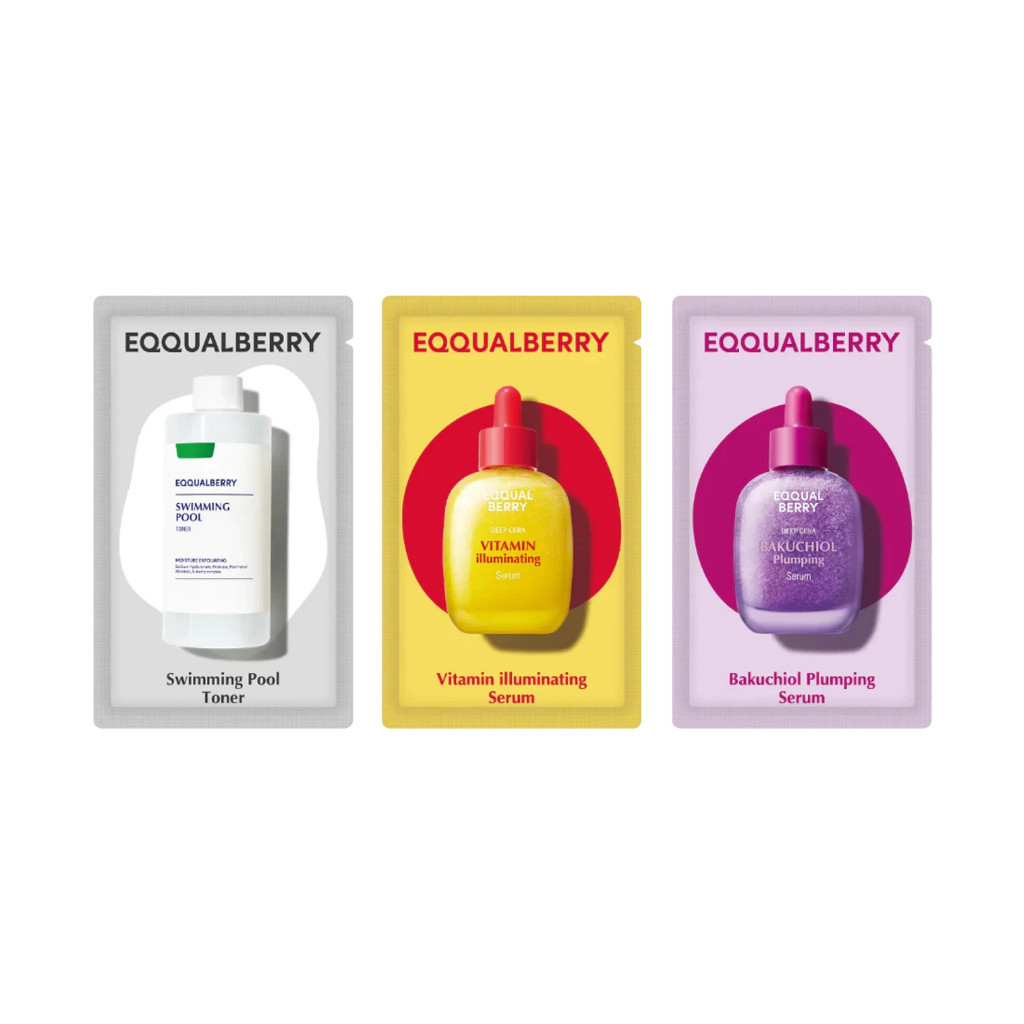 [NOT FOR SALE] EQQUALBERRY Sachet BEST Trio (Swimming Pool Toner/ Vitamin & Bakuchiol Serum)
