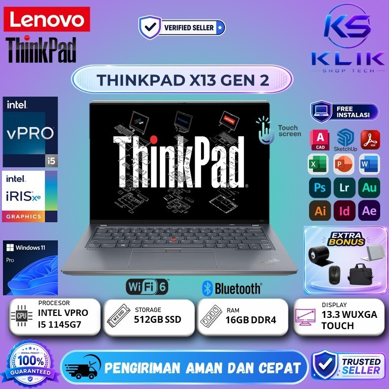 Lenovo ThinkPad X13 i5-1145G7 vPro 16GB 512GB 13.3" WUXGA Touchscreen Win11 Pro Grey