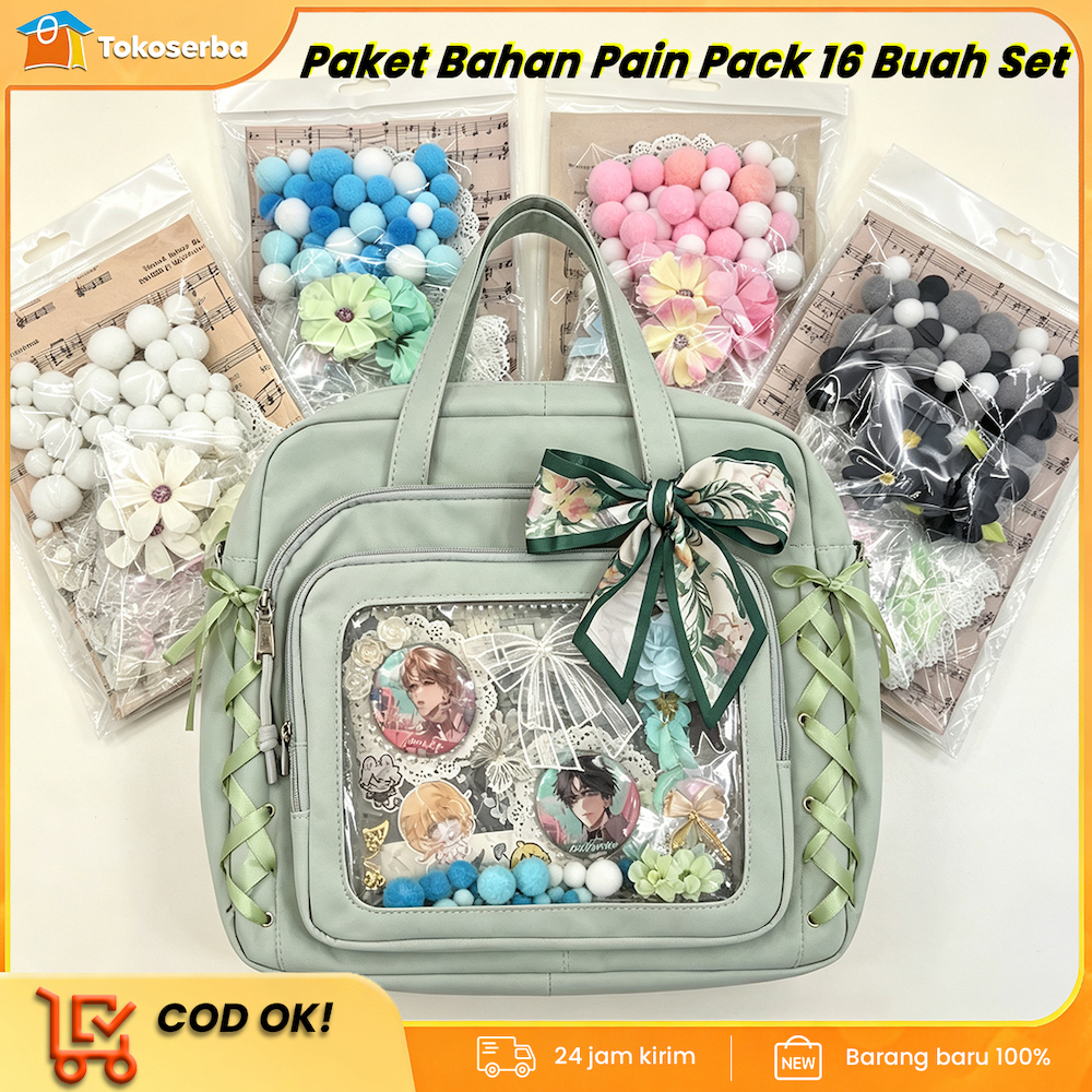 Ready Set Bahan DIY Ita Bag Rantai Aluminium Bintang Pita Organza Kertas Dasar Bola Kapas 4 Warna Hi
