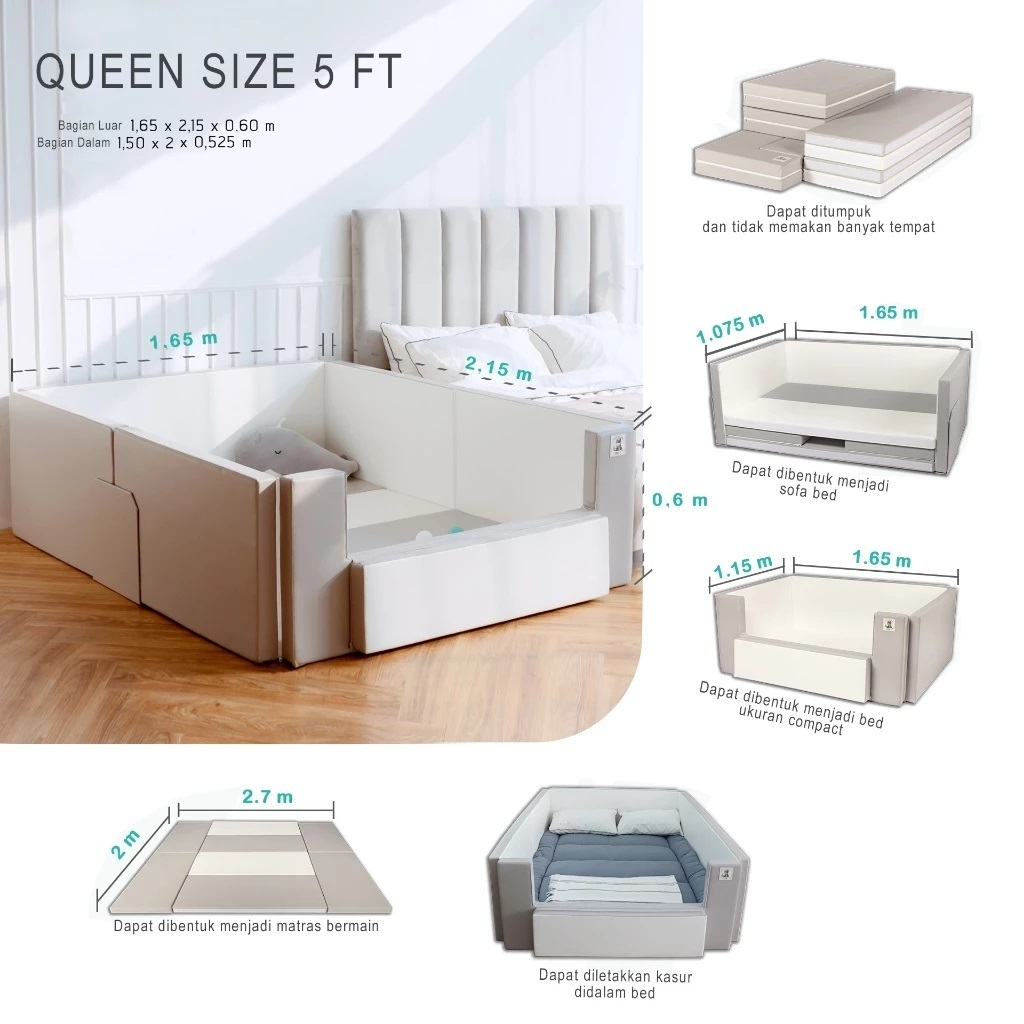 Gekobebe Adjustable Bumper Bed Queen Size
