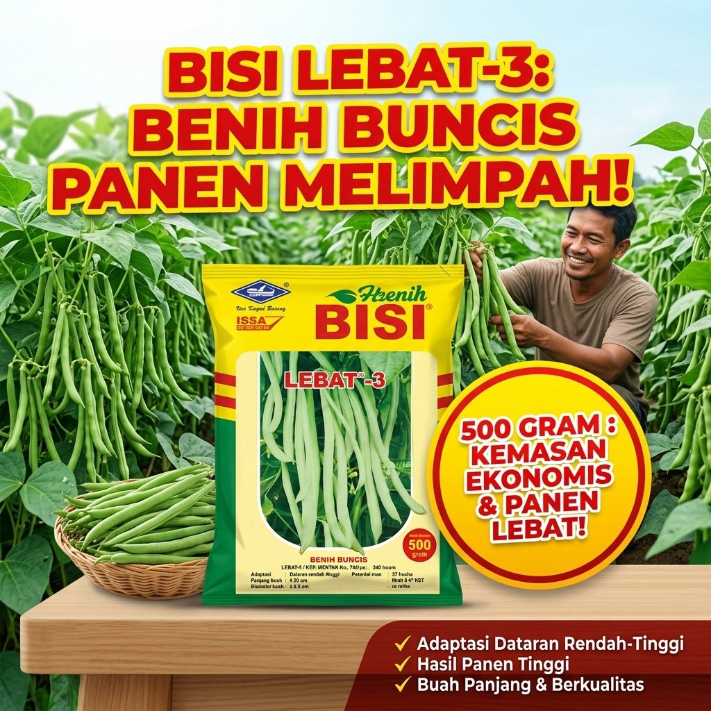Benih Buncis BISI Lebat-3 500 Gram Tanaman Buncis Panen Lebat