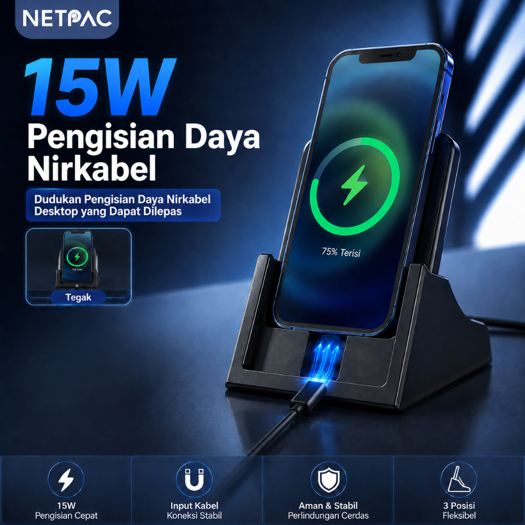 NETPAC Wireless Charger Magnetic Charger Wireless Fast Charging 15W 2in1 Charger Docking or Android 