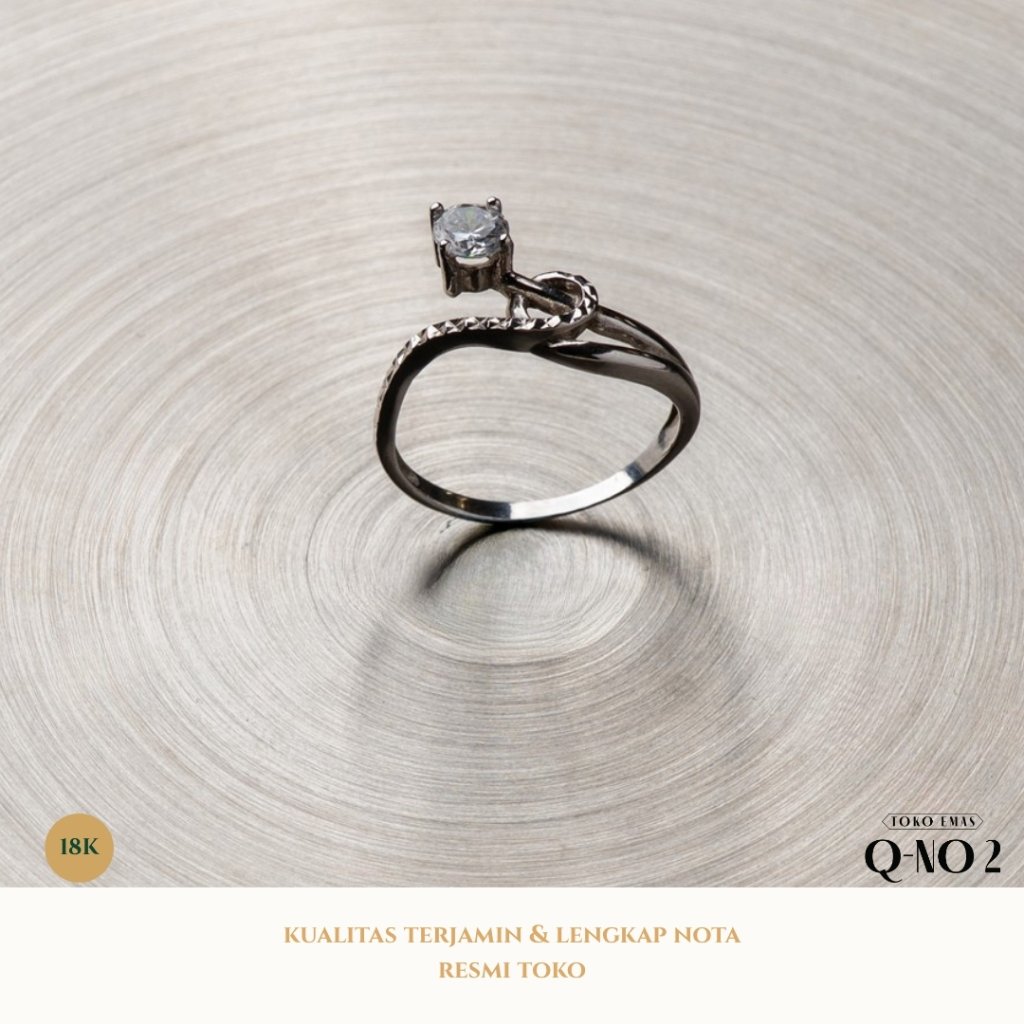 Cincin Emas Asli 18K Model Mata AD Emas Putih 0916 Perhiasan Wanita Cincin Kawin Nikah Elegan / Q-No