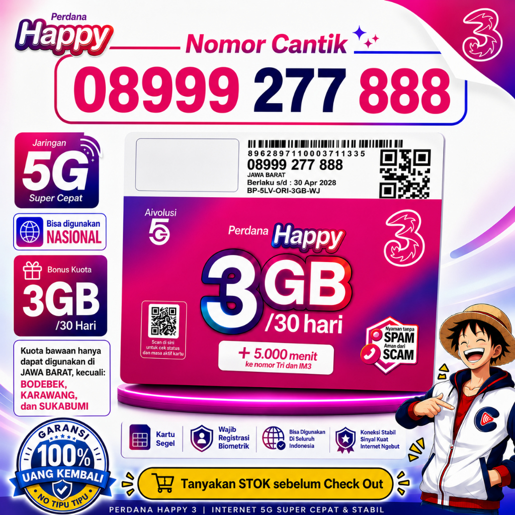 Nomor Cantik Tri - Kartu Perdana Cantik Tri Murah Rapi Seri Triple 9 11 DIGIT - Nocan Tri Support 4G