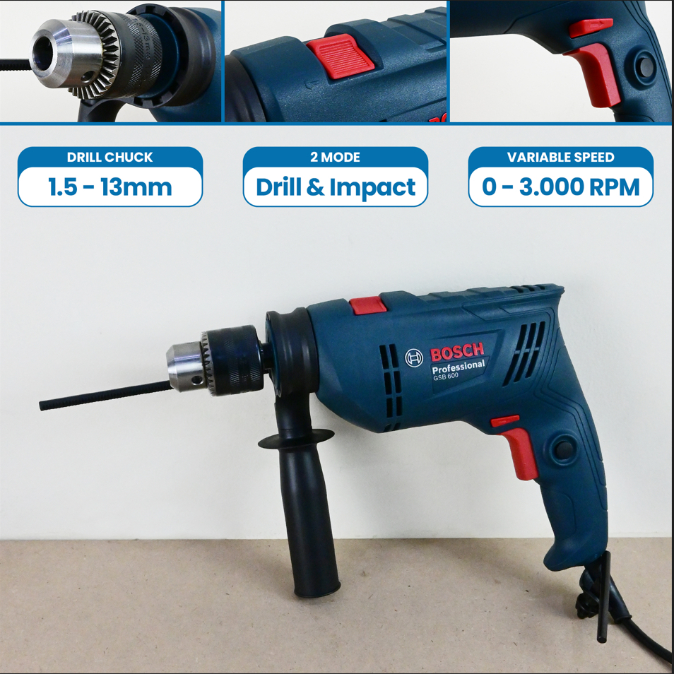 Bor tembok bosch gsb 600 hammer drill 600 watt original bosch