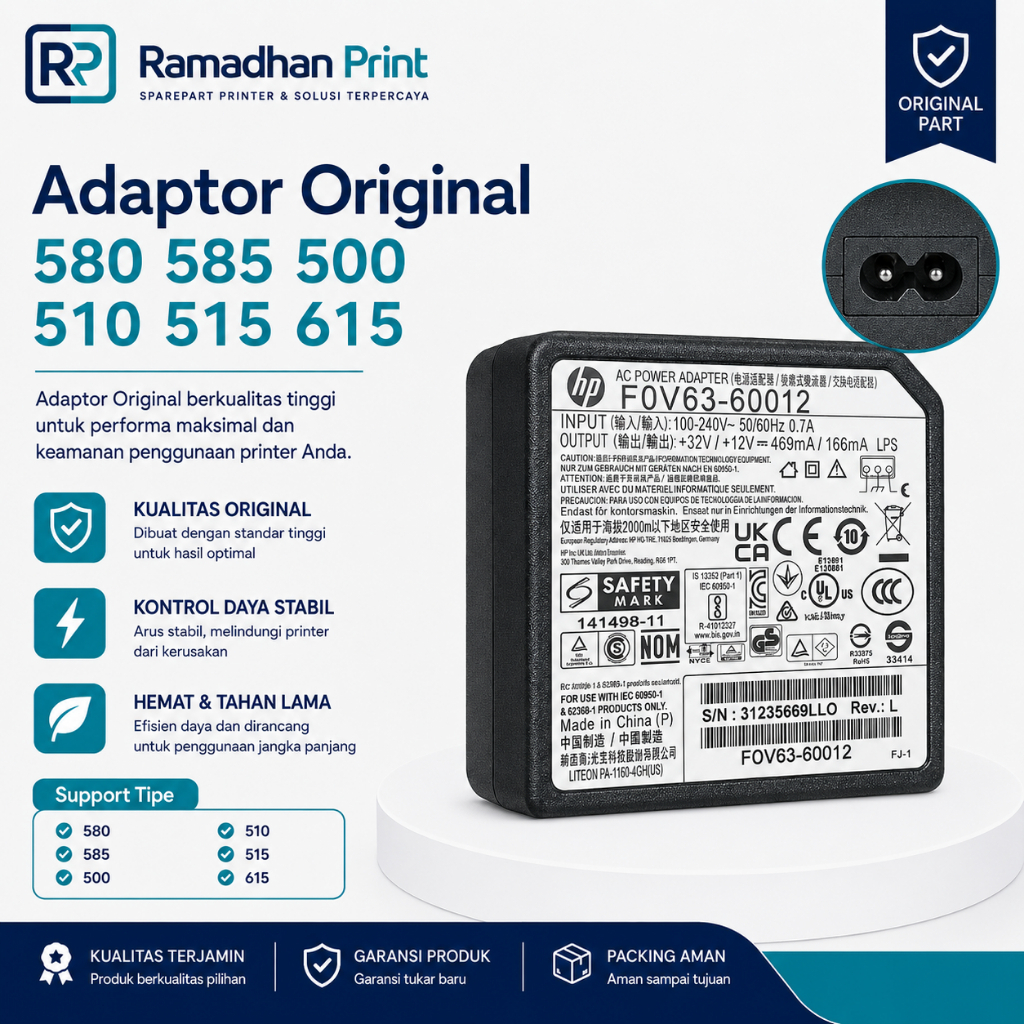 Power Supply Adaptor Smarttank 585 580 500 510 515 615 Original PSU Printer HP Smart Tank 580 Origin