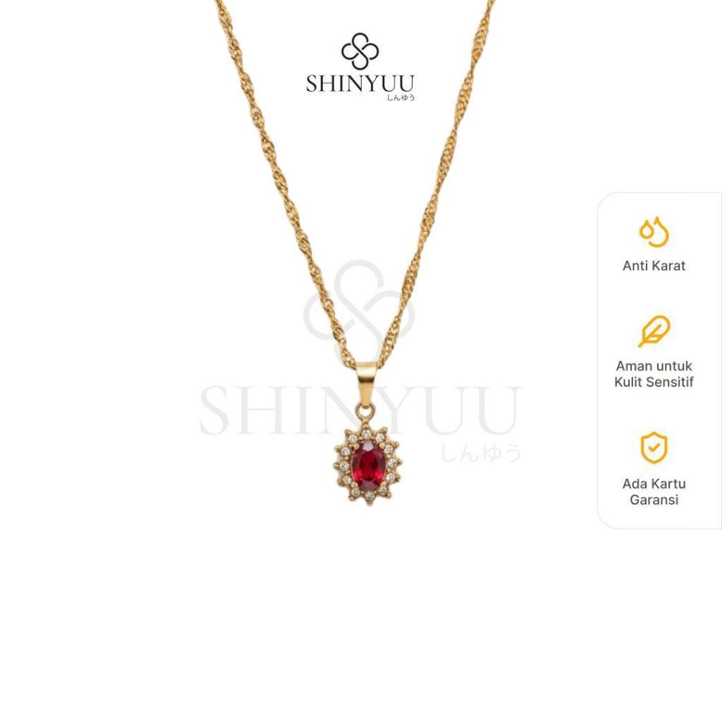 Shinyuu - Ruby Necklace| Perhiasan Kalung Permata Merah Titanium Stainless Steel Anti Karat