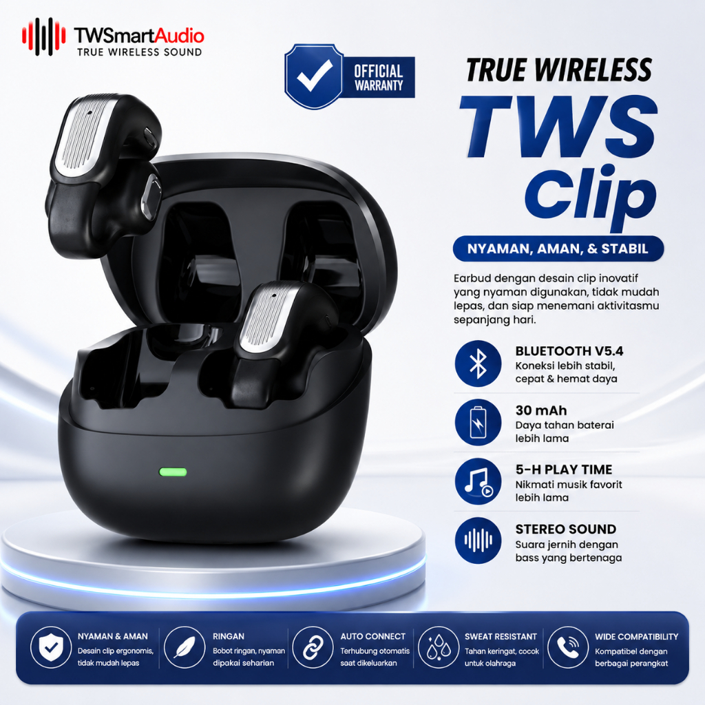 [ KC - CLIP 01 ] TWS Wireless Bluetooth Earphone Open Ear Clip