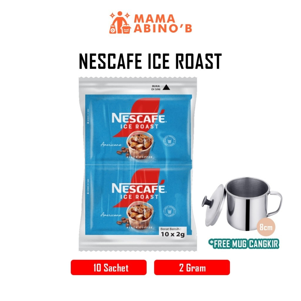 Kopi Nescafe Ice Roast 10 Sachet x 2gr (1 Renteng) Instan Coffee Free Gelas Cangkir Mug Stainless 8c