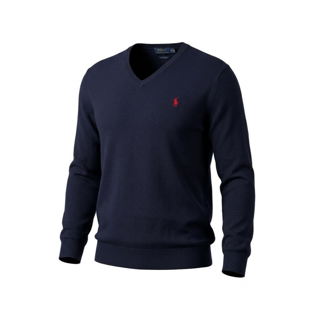 Sweater V-Neck Polo Ralph Lauren Pima Cotton Navy
