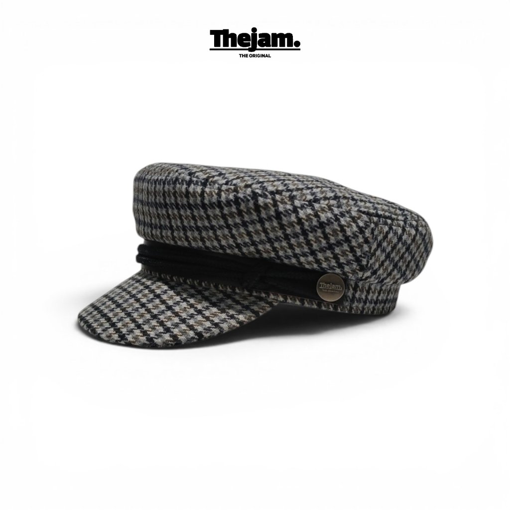 Thejam. Topi Fisherman | Sailor hat wool houndstooth grey | Fiddler cap