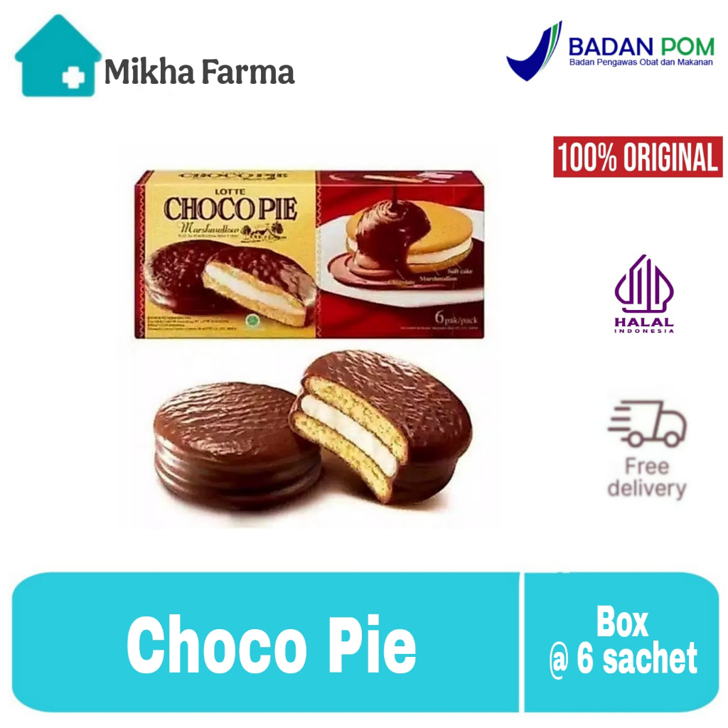 Lotte Choco Pie Marshmallow Biskut Coklat Isi Marshmallow 6 pak/Box