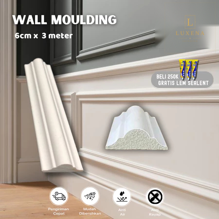 Wall Moulding PVC 6cm x 3 Meter - List Plafon Premium Lis Profil Dekorasi Dinding Rumah