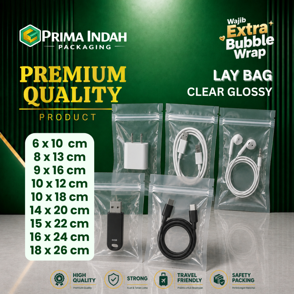 Lay Bag Plastik Klip Ziplock Clear Glossy Transparan - Plastik Laybag Kemasan Aksesoris - PIKI