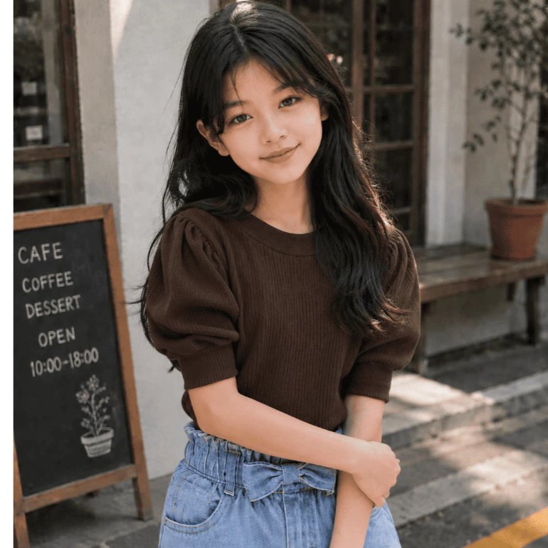 Atasan Anak Perempuan Knit Puff Sleeve Polos | Size XXL - XXXL