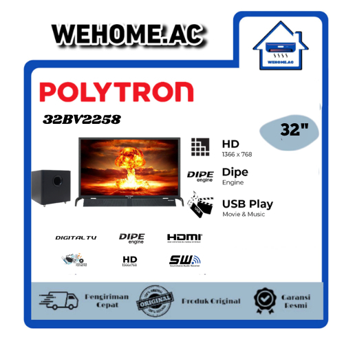 TV LED Polytron Digital TV 32BV2258 32 Inch TV LED Polytron Digital + Soundbar