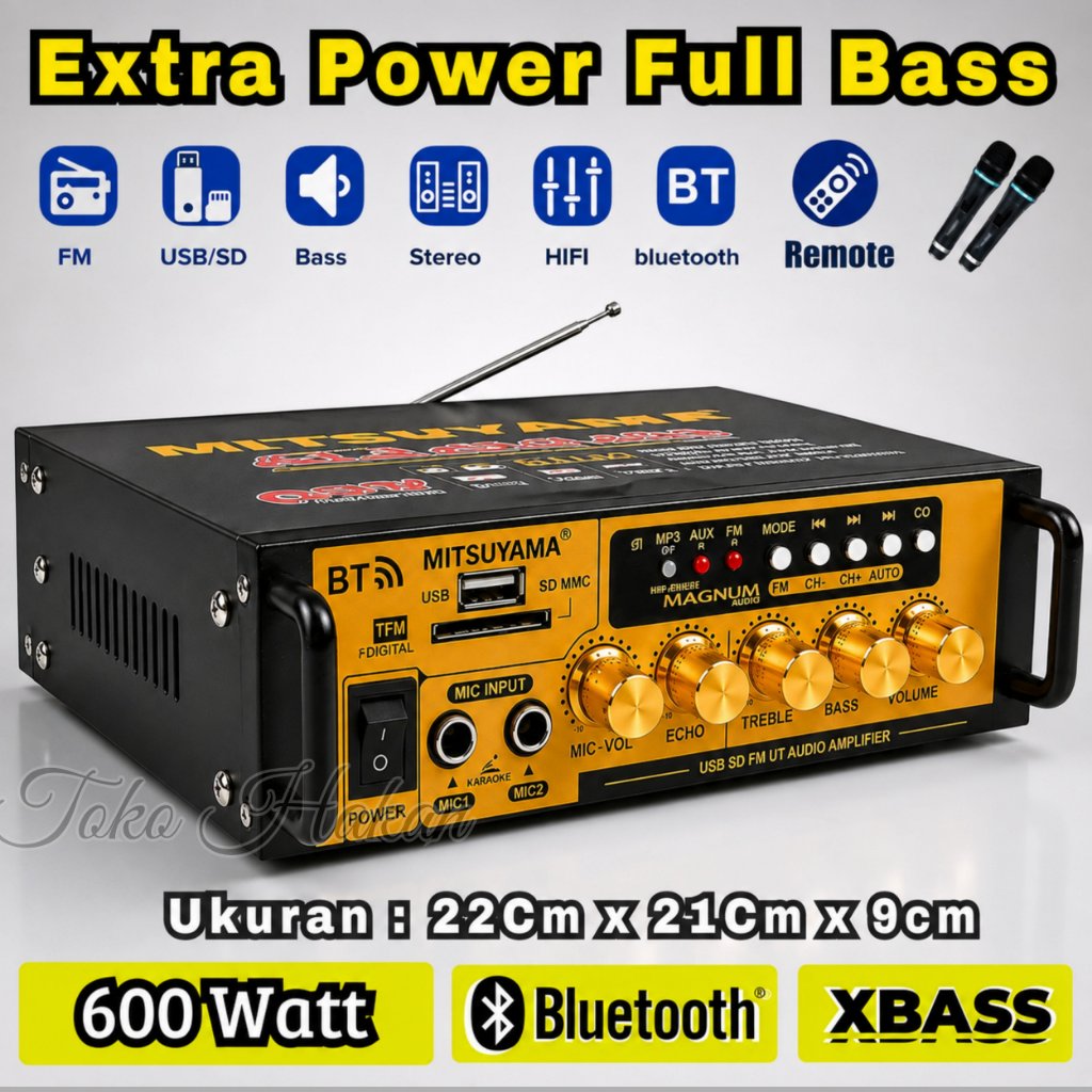 Audio Amplifier Bluetooth MITSUYAMA 600WATT Bisa Karaoke + Mp3 player + FM Radio Amplifier Bluetooth