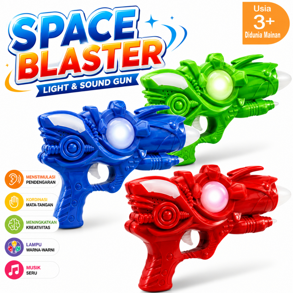 Pistol Mainan Anak Tembak Tembakan Space Blaster Laser Elektrik Music Gun