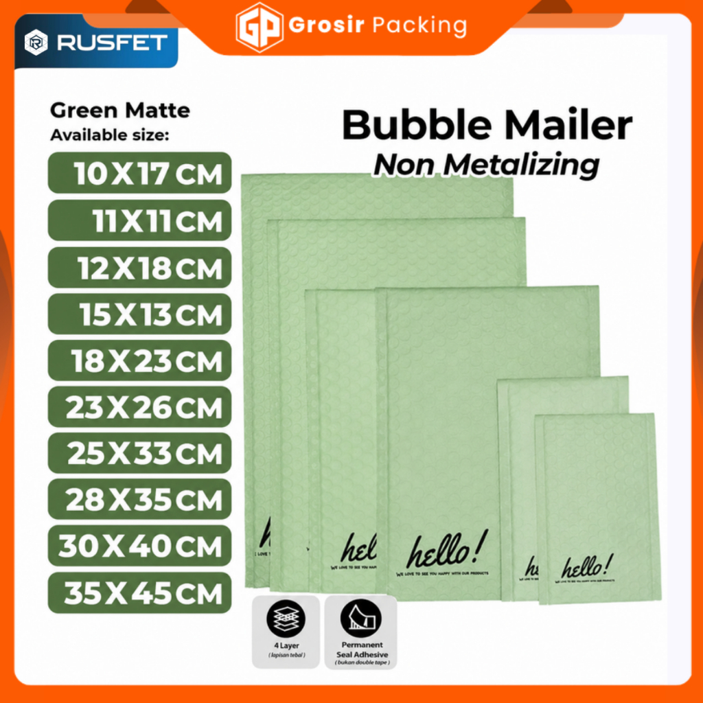 Amplop Packing Bubble Mailer Hello Series Hijau Harga Ecer Satuan Murah / Security Bag Mailer Rusfet