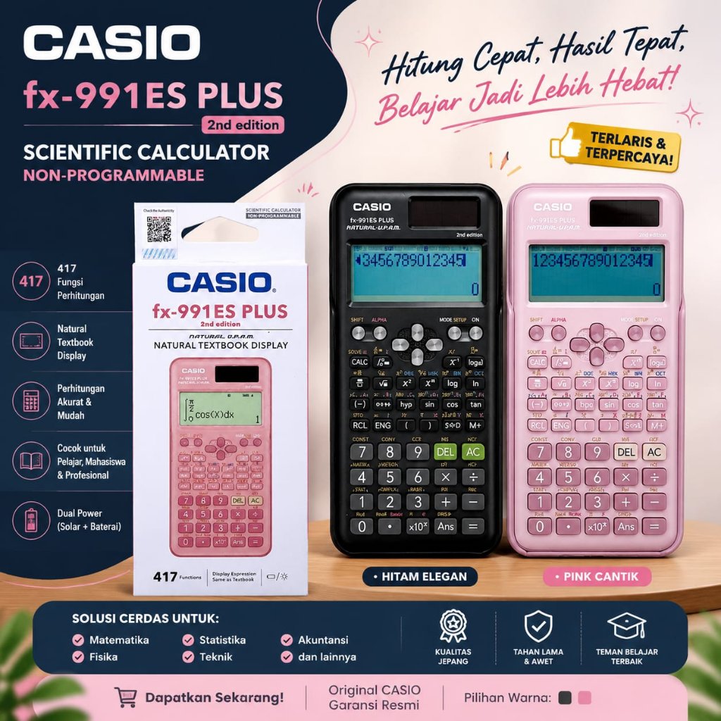 Casio FX 991 ES PLUS - Scientific Kalkulator FX-991ES PLUS Calculator Kuliah Sekolah
