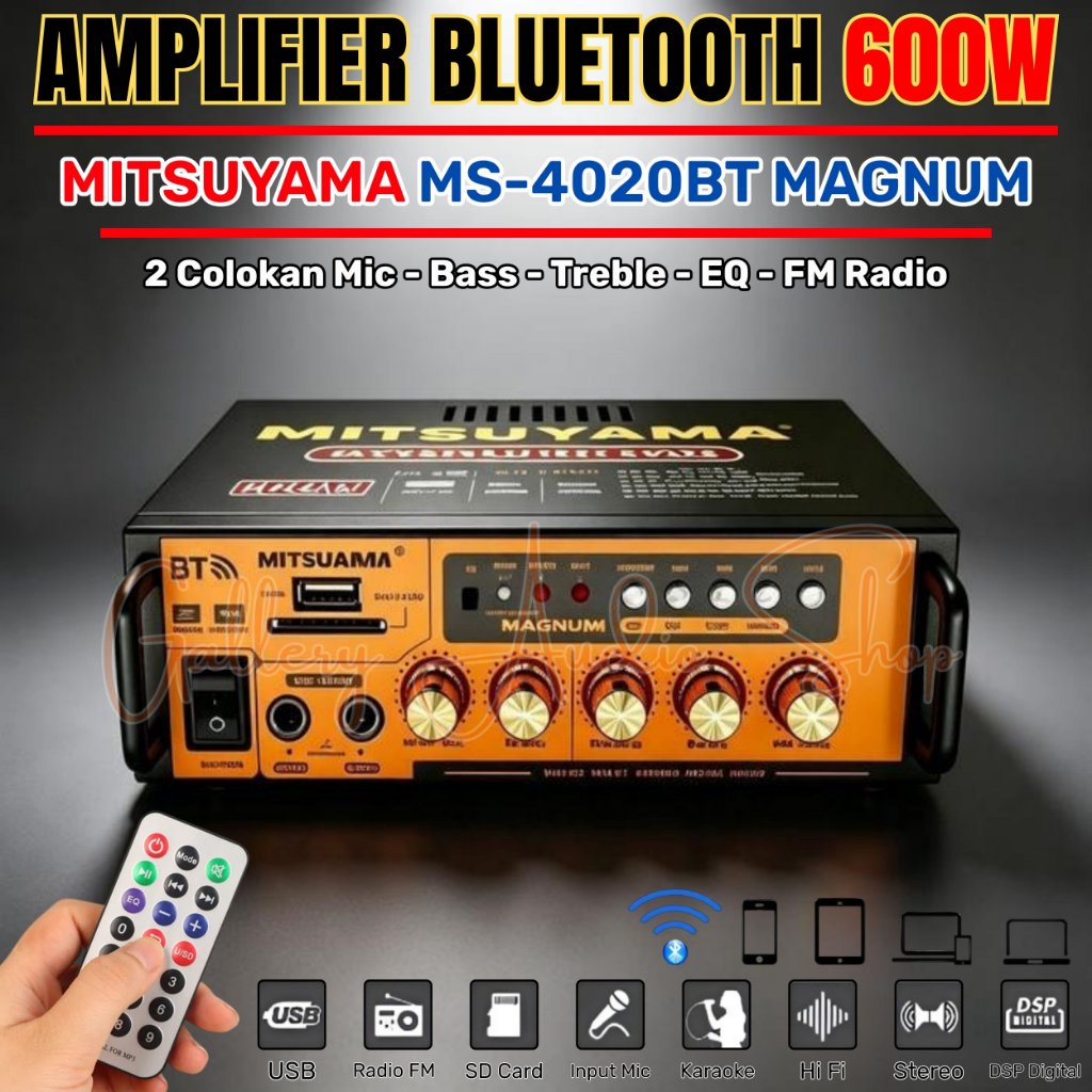 Amplifier Bluetooth Karaoke Mitsuyama MS-4020BT Magnum 600W USB FM Radio SD Card Input Mic Hi Fi