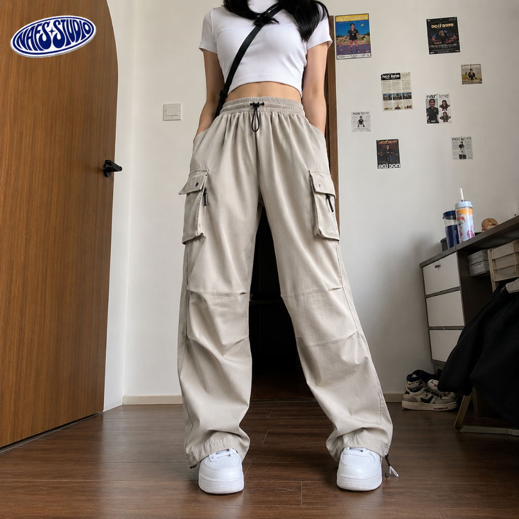 NAFS | Nara Celana Cargo Cewek Highwaist Model Korea Loose