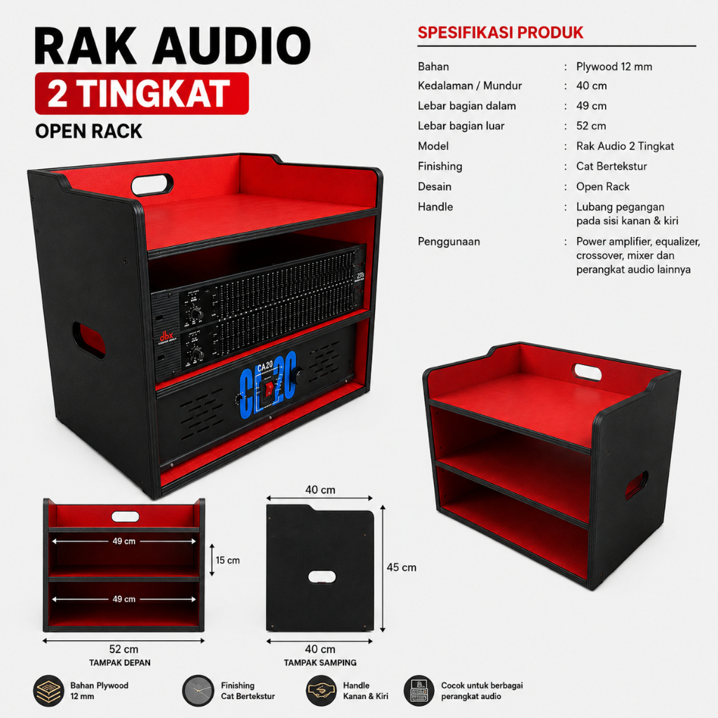 Rak Audio Sound System 2 Tingkat | Box Rack Power Amplifier Equalizer | Rak Mixer Speaker Kayu Plywo