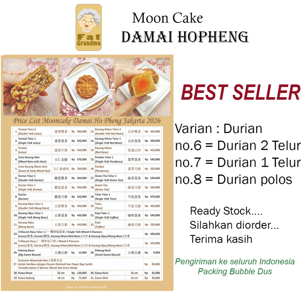 AGEN MoonCake Damai Kue Bulan DAMAI Hopin Damai Hopheng - Rasa Durian