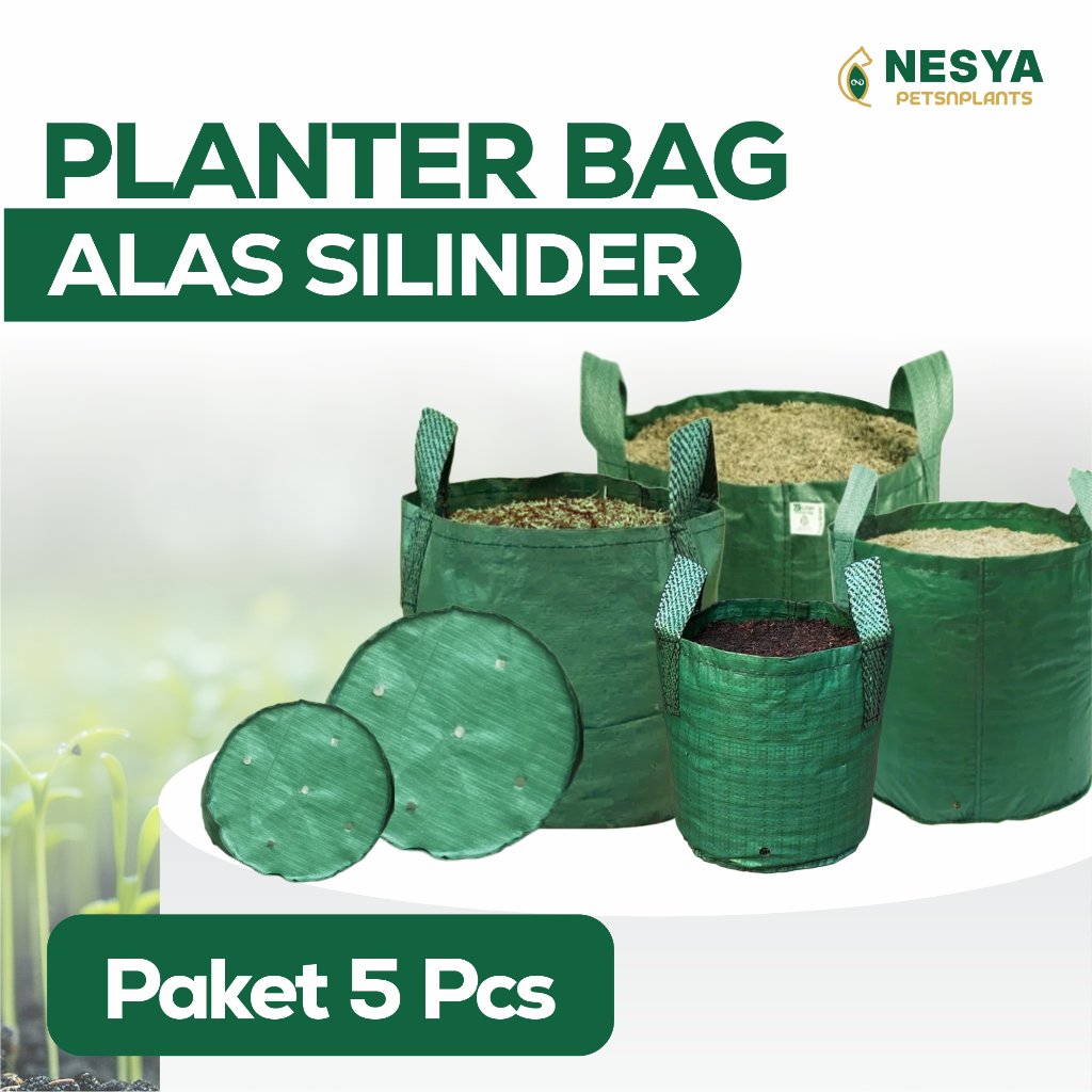 Paket 5 PCS Planter Bag Bulat Silinder Tanaman 12 22 32 50 75 100 Liter - Planter Bag Alas Bulat