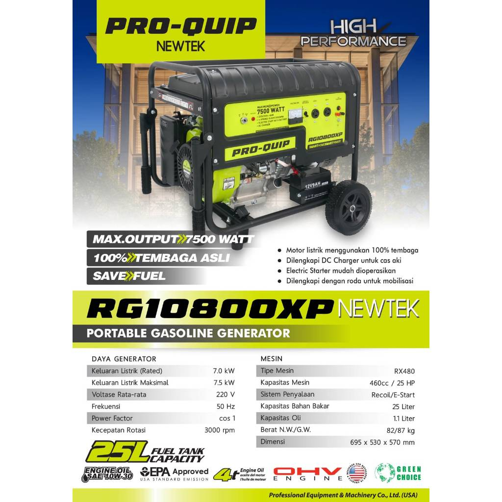 Genset Proquip RX 10800 XP - 7000 Watt Bensin