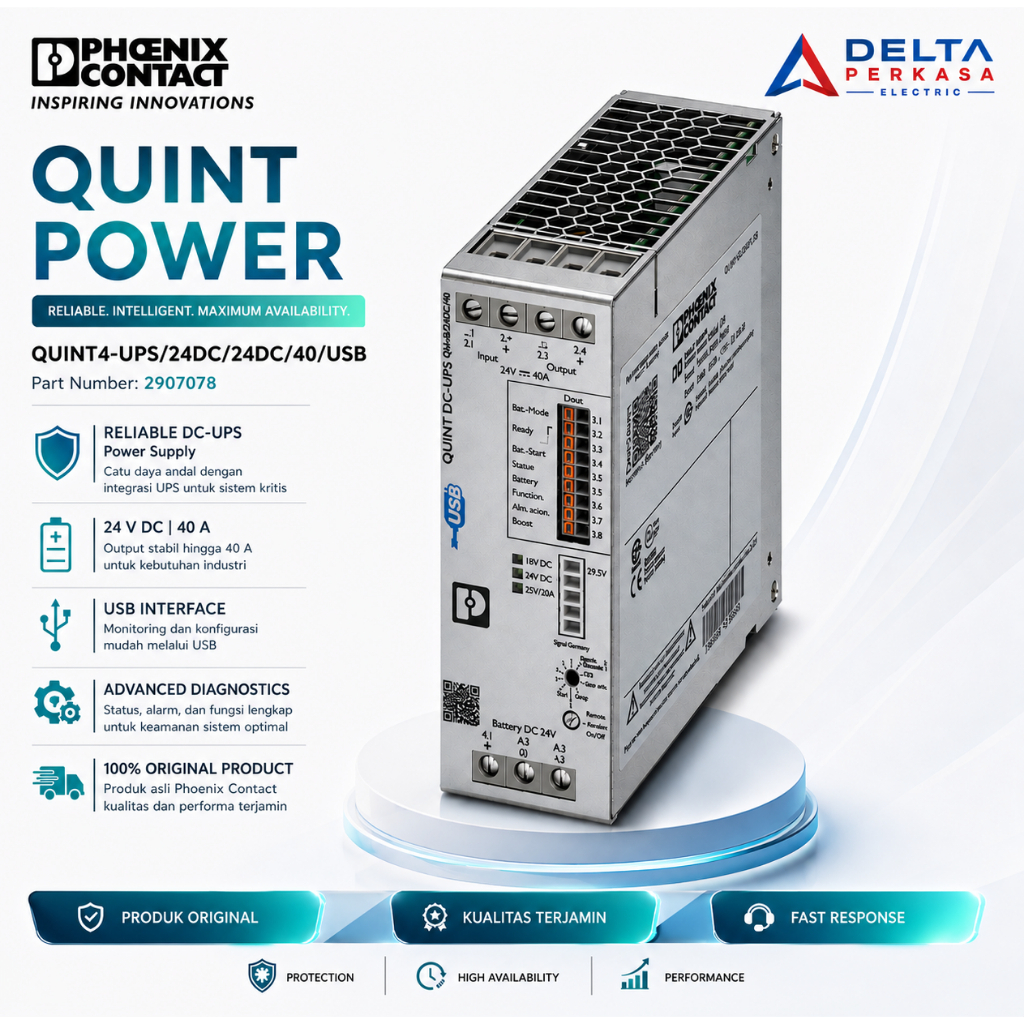 UPS DC PHOENIX CONTACT 2907078 QUINT4-UPS/24DC/24DC/40/USB DC UPS 24VDC 40A QUINT IQ TECHNOLOGY