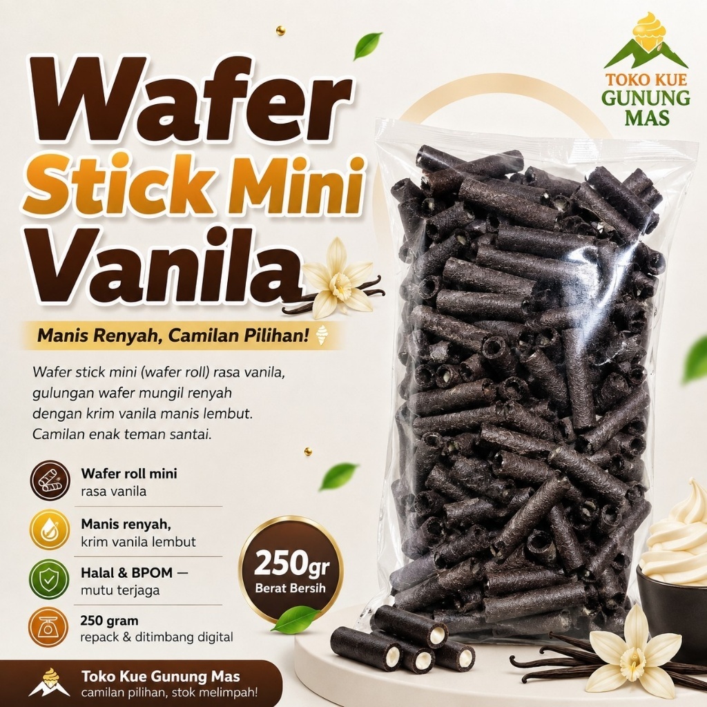 Wafer Stick Mini Vanila 250gr / Vanilla Wafer Roll Wafer Gulung Mini Manis Renyah