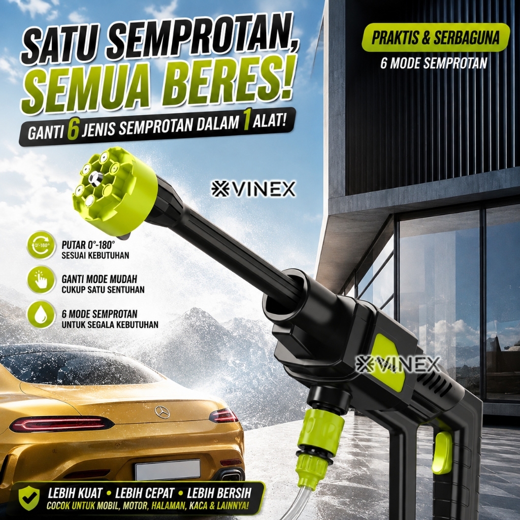 VINEX Alat Steam Cuci Motor Mobil Brushless Jet Cleaner Water Gun Super Kencang Garansi Resmi
